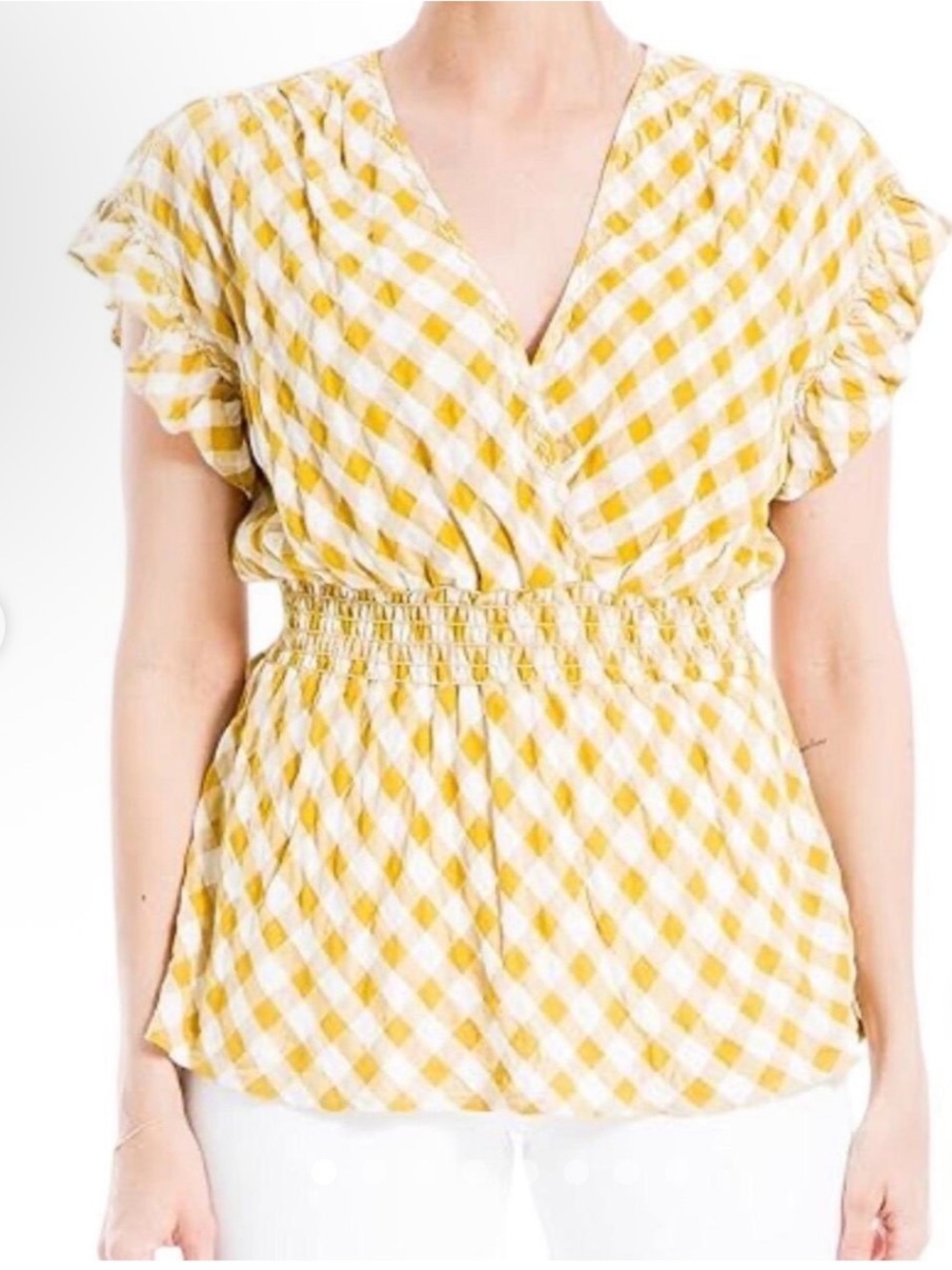 Max Studio Women's Smocked Waist Flutter Sleeve Blouse size M